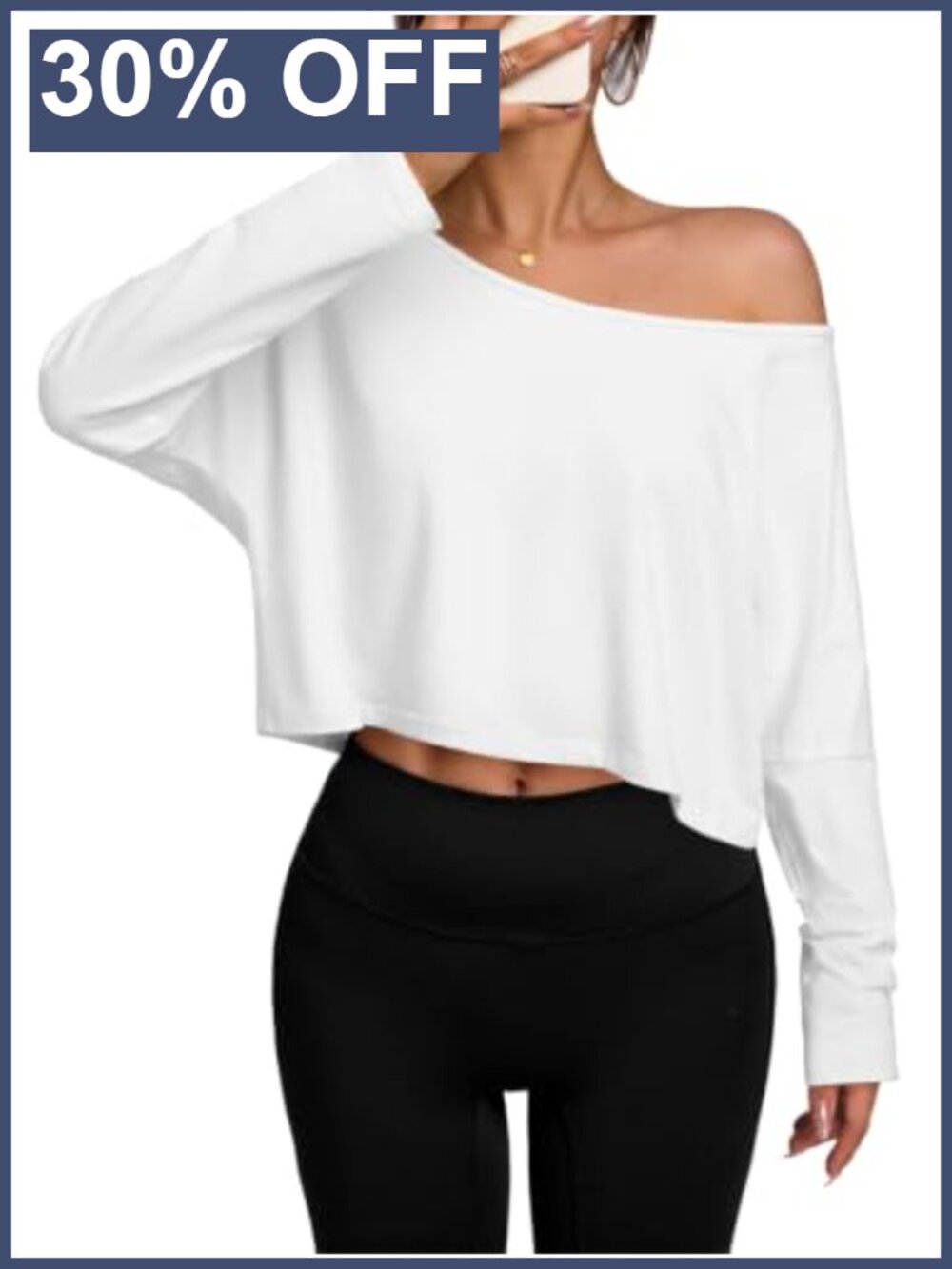 Off Shoulder Crop Tops Women Loose Cotton Long Sleeve Shirts